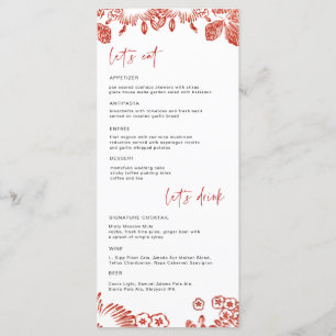 Red Floral Portugal Ceramic   Wedding  Menu