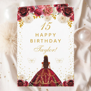 Red Floral Princess Happy Birthday Card