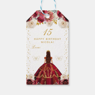 Red Floral Princess Happy Birthday Gift Tags