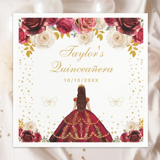 Red Floral Princess Quinceañera Napkin (Creator Uploaded)