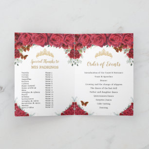 Red Floral Princess Quinceañera Order of Events Program