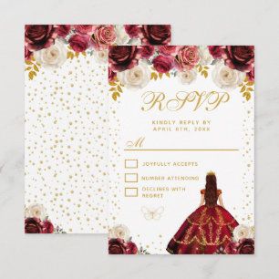 Red Floral Princess Quinceañera RSVP Card