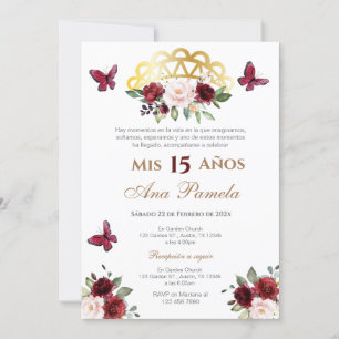 Red Floral Quinceañera Spanish Invitation