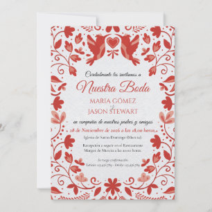 Red Floral Romantic Aesthetic Spanish Wedding Invitation