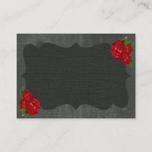 Red Floral Roses Wood Gothic Wedding Place Cards