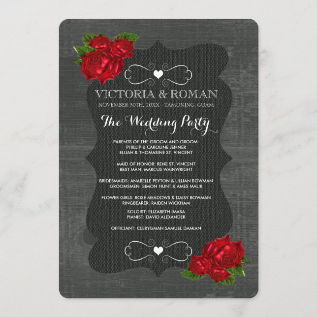 Red Floral Roses Wood Gothic Wedding Programs (Front)