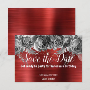RED FLORAL SAVE THE DATE RSVP CARD