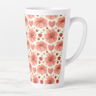 Red Floral Seamless Pattern Cute Retro Flower Lig Latte Mug