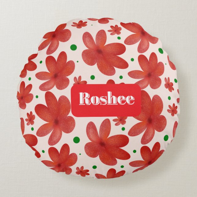 Red Floral Seamless Pattern Cute Retro Flower  Round Pillow (Front)
