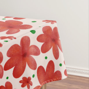 Red Floral Seamless Pattern Cute Retro Flower Tablecloth