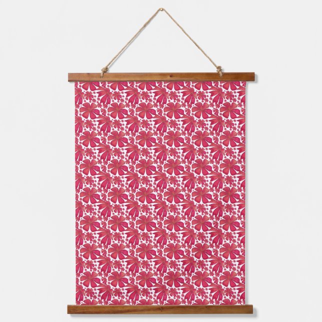 Red Floral Seamless Pattern, Elegant Flower Repeat Hanging Tapestry (Front)