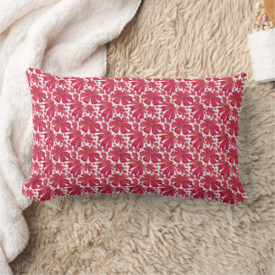 Red Floral Seamless Pattern, Elegant Flower Repeat Lumbar Pillow