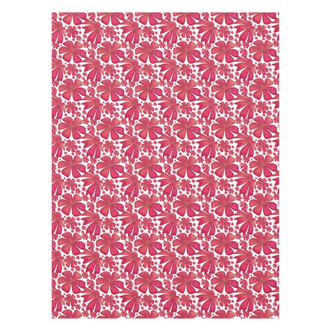 Red Floral Seamless Pattern, Elegant Flower Repeat Tablecloth (Front)