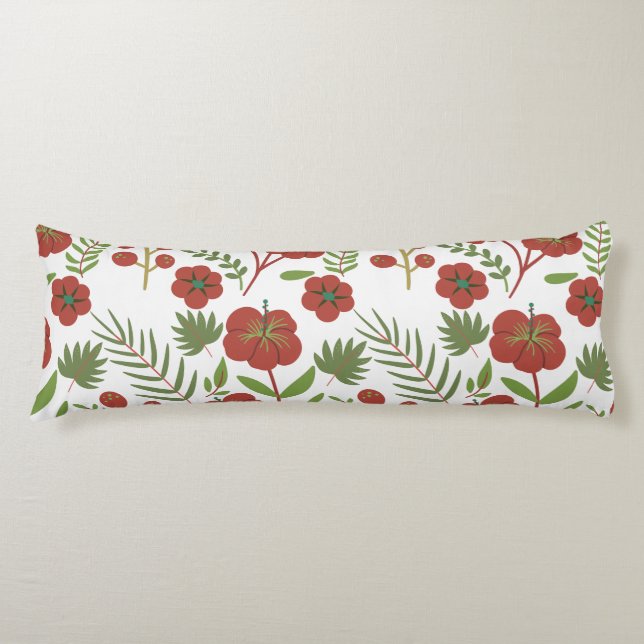 Red floral seamless pattern on white background body pillow (Front)