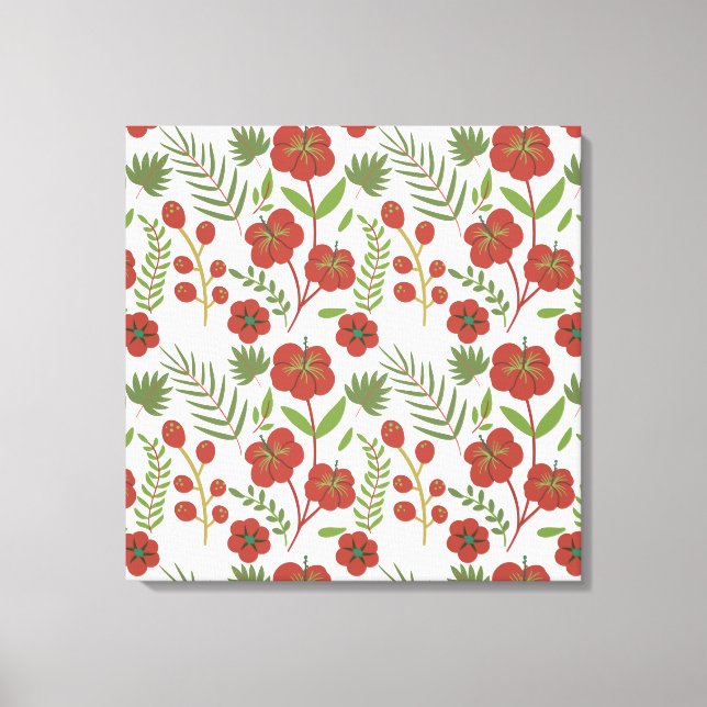 Red floral seamless pattern on white background canvas print (Front)