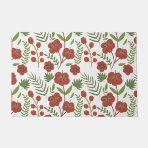 Red floral seamless pattern on white background doormat