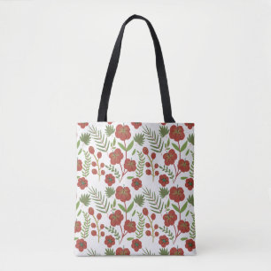 Red floral seamless pattern on white background tote bag