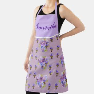 Red Floral Shabby Chic Lavender Purple Pansy Viola Apron