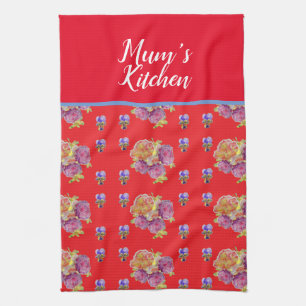 Red Floral Shabby Chic Roses Rose Mums Kitchen Apr Towel
