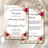 Red floral Sikh reception invitation card