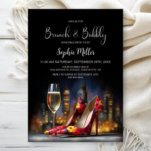 Red Floral Stiletto Shoes Brunch and Bubbly Invitation