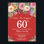 Red Floral Surprise 60th Birthday Invitation<br><div class="desc">Red Floral Surprise 60th Birthday Invitation for Women. Watercolor Floral Flower. Red Background. Pink, Yellow, Orange, Purple Flower. Adult Birthday. 13th 15th 16th 18th 20th 21st 30th 40th 50th 60th 70th 80th 90th 100th, Any Ages. For further customization, please click the "Customize it" button and use our design tool to...</div>