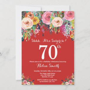 Red Floral Surprise 70th Birthday Invitation