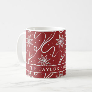 Red Floral Swirl Christmas Family Name Coffee Mug