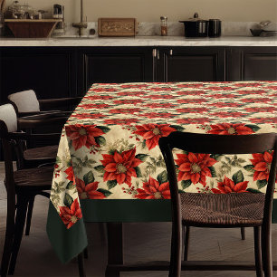 Red Floral Tablecloth Rustic Cottagecore Accent