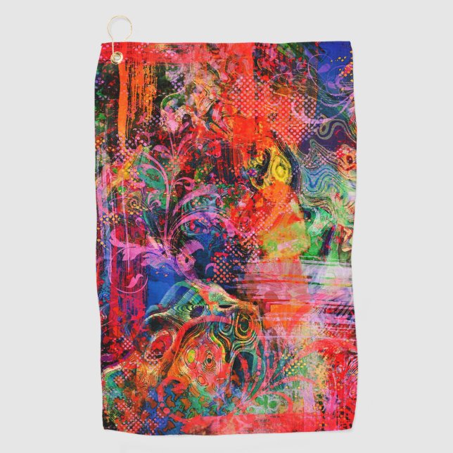 Red Floral Texture Golf Towel (Front)