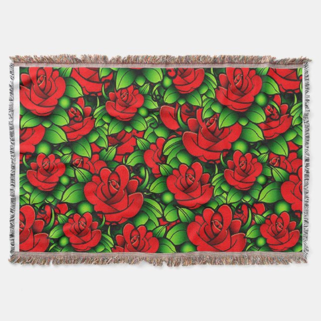 Red Floral Throw Blanket (Front)