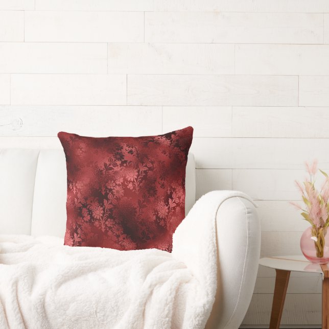 Red Floral Throw Pillow (Couch)