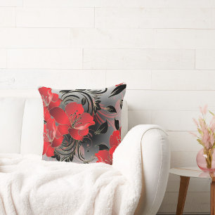 Red Floral Throw Pillow