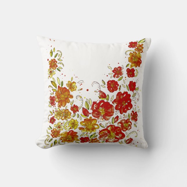 Red floral throw pillow (Front)