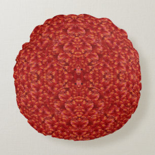 Red floral touch classic fabric pattern design round pillow