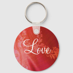 Red Floral Valentine Keychain - Customizable