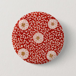 Red Floral Vibrant Ornate Classic Pattern 2 Inch Round Button