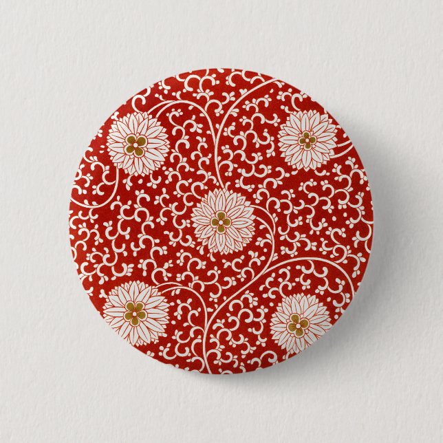 Red Floral Vibrant Ornate Classic Pattern 2 Inch Round Button (Front)