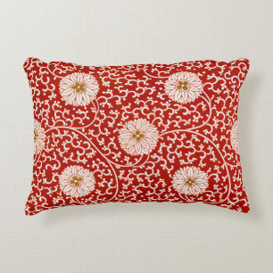 Red Floral Vibrant Ornate Classic Pattern Accent Pillow