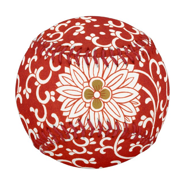 Red Floral Vibrant Ornate Classic Pattern Baseball (Front)