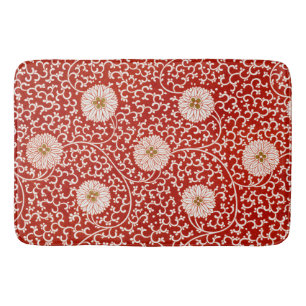 Red Floral Vibrant Ornate Classic Pattern Bath Mat