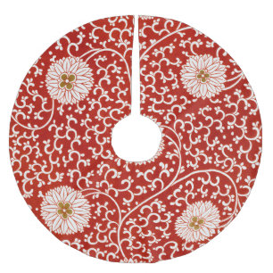 Red Floral Vibrant Ornate Classic Pattern Brushed Polyester Tree Skirt