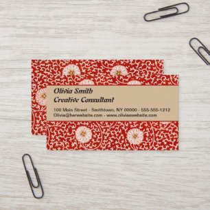 Red Floral Vibrant Ornate Classic Pattern Business Card