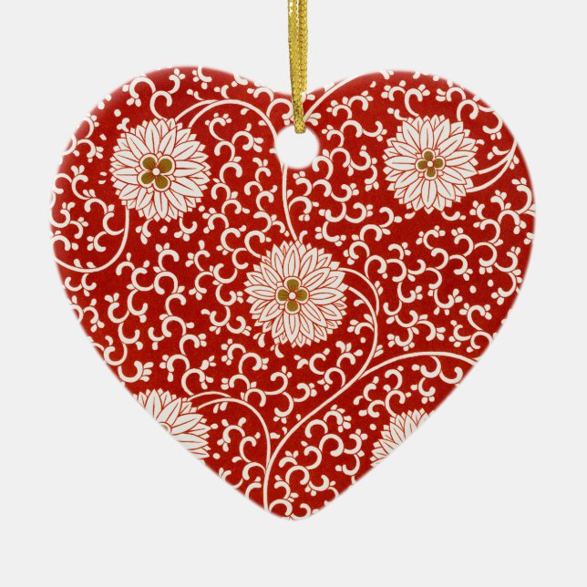 Red Floral Vibrant Ornate Classic Pattern Ceramic Ornament (Front)