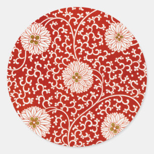 Red Floral Vibrant Ornate Classic Pattern Classic Round Sticker