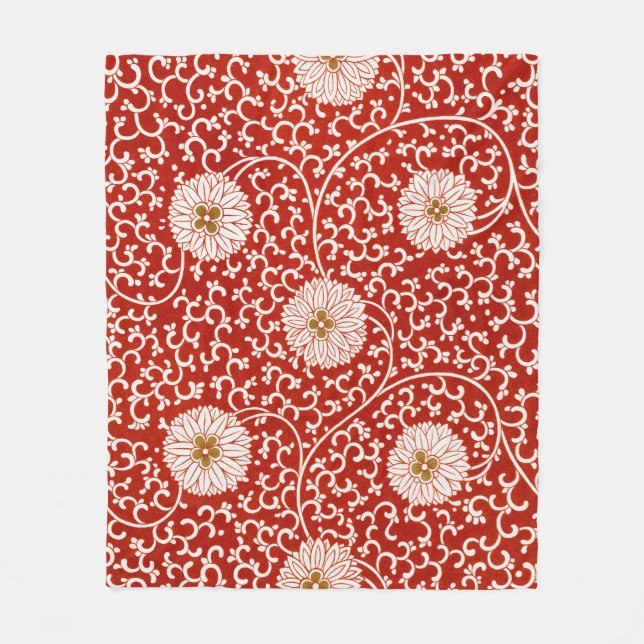 Red Floral Vibrant Ornate Classic Pattern Fleece Blanket (Front)