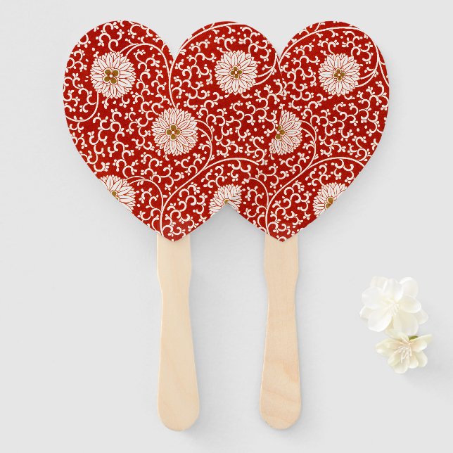 Red Floral Vibrant Ornate Classic Pattern Hand Fan (Front and Back)