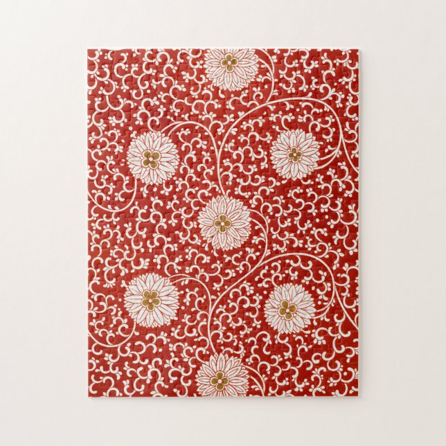Red Floral Vibrant Ornate Classic Pattern Jigsaw Puzzle (Vertical)