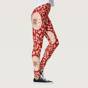 Red Floral Vibrant Ornate Classic Pattern Leggings