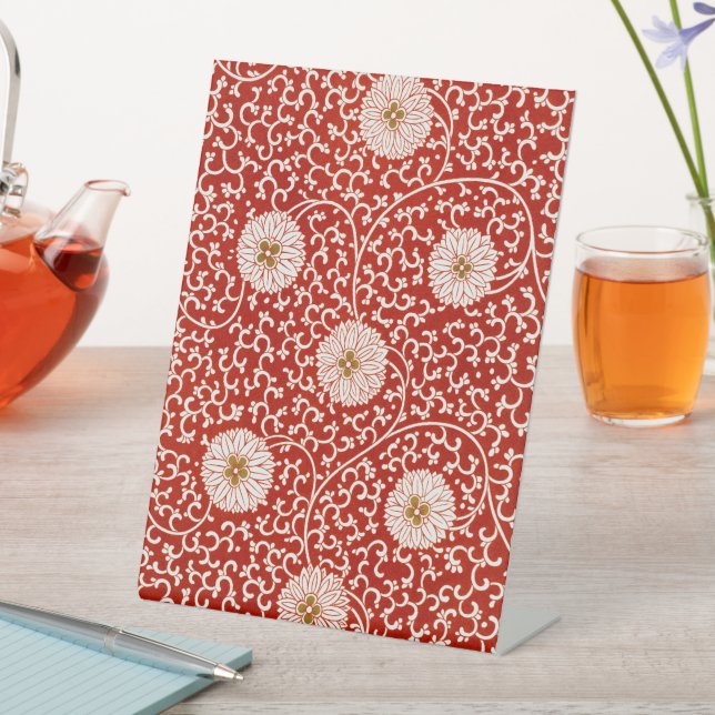 Red Floral Vibrant Ornate Classic Pattern Pedestal Sign (In SItu)